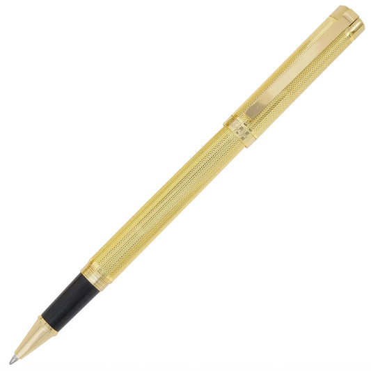 Gold pen with black accent on a white background