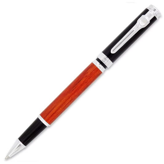 Pen with wooden and metallic design on a white background