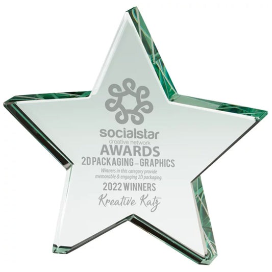 Star-shaped award with 'Socialstar Awards' text on a white background