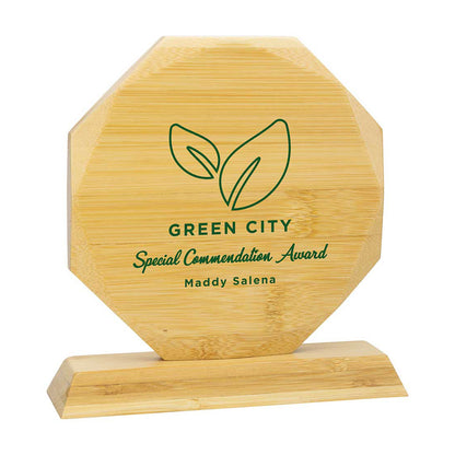 Bamboo award with 'Green City' logo and text on a white background