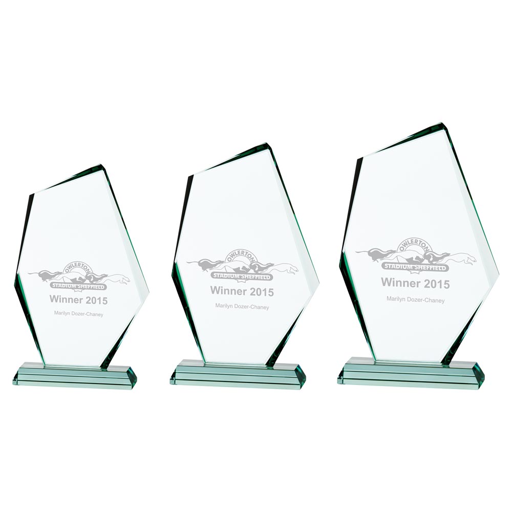 Three glass awards with 'Winner 2015' text on a white background