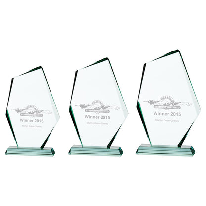 Three glass awards with 'Winner 2015' text on a white background