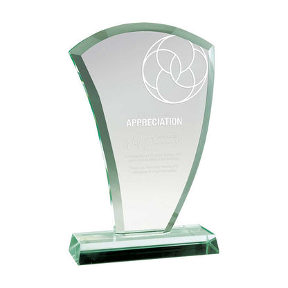 Glass award with 'Appreciation' text on a white background