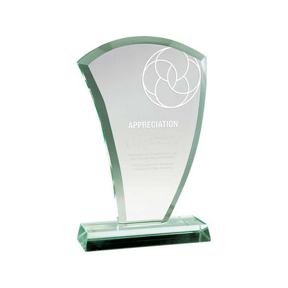 Glass award with 'Appreciation' text on a white background