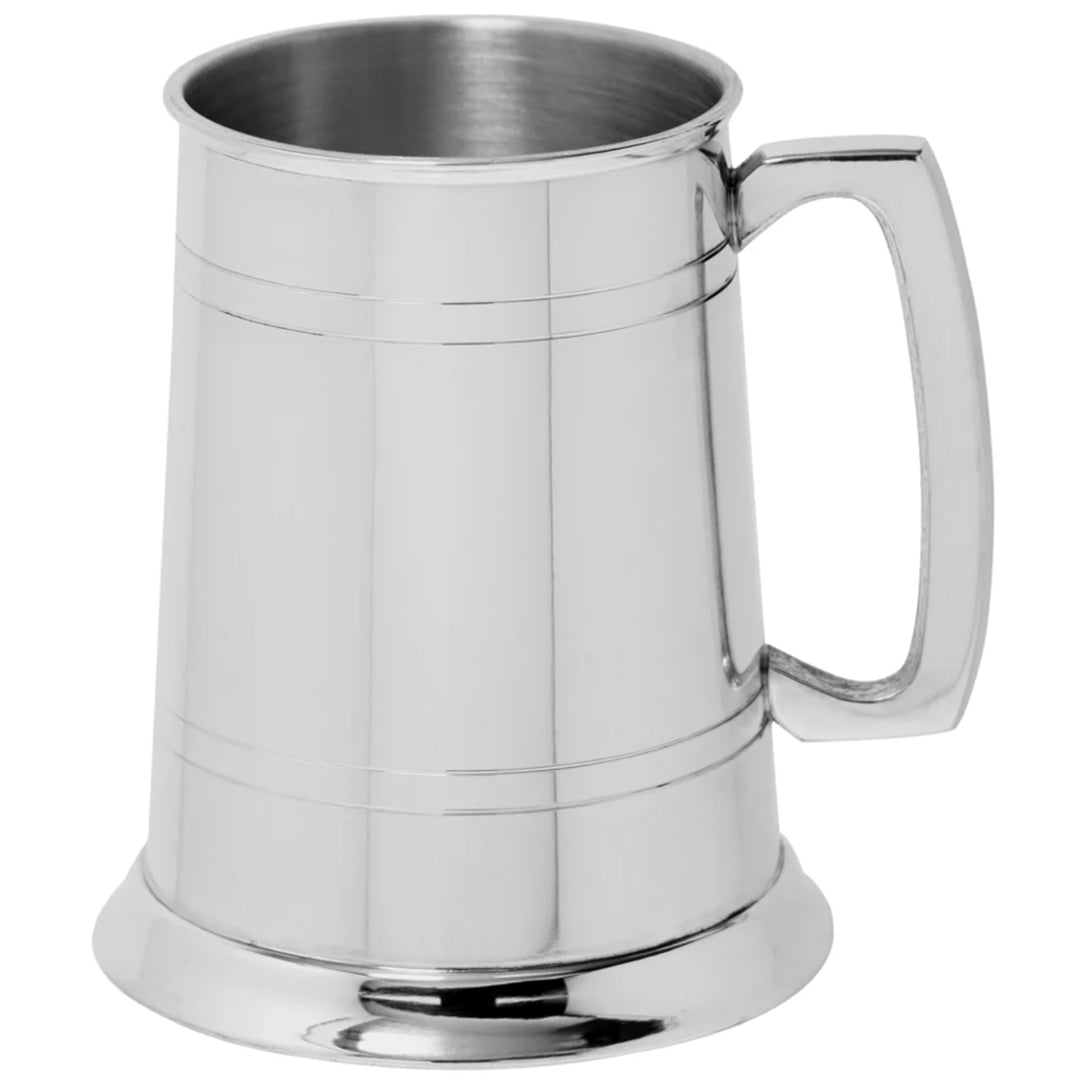 Stainless steel tankard on a white background