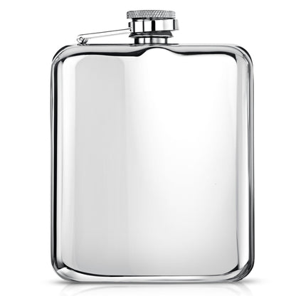 Clear glass flask with silver metal cap on a white background